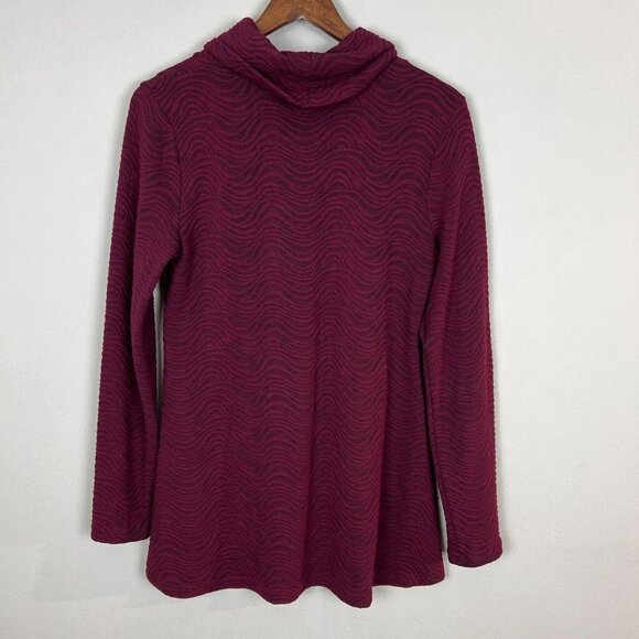 Sno Skins Top Tunic Womens Medium Burgundy Textured Cowl Neck Stretch Flared Hem - Picture 7 of 10